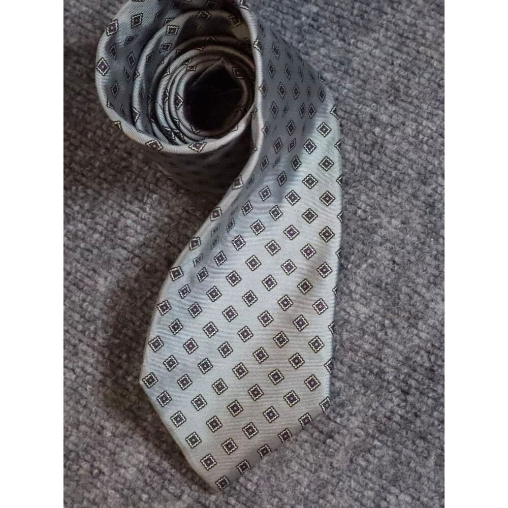 Oliver Hunt Mens 100% Silk Tie Gray Diamond Geometric Classic Necktie